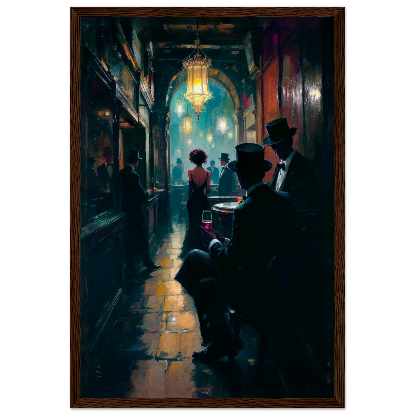 Prohibition Speakeasy Art Deco Print Dark Brown Wood Frame 30x45 cm 12x18″ Museum-Quality Matte Framed Poster