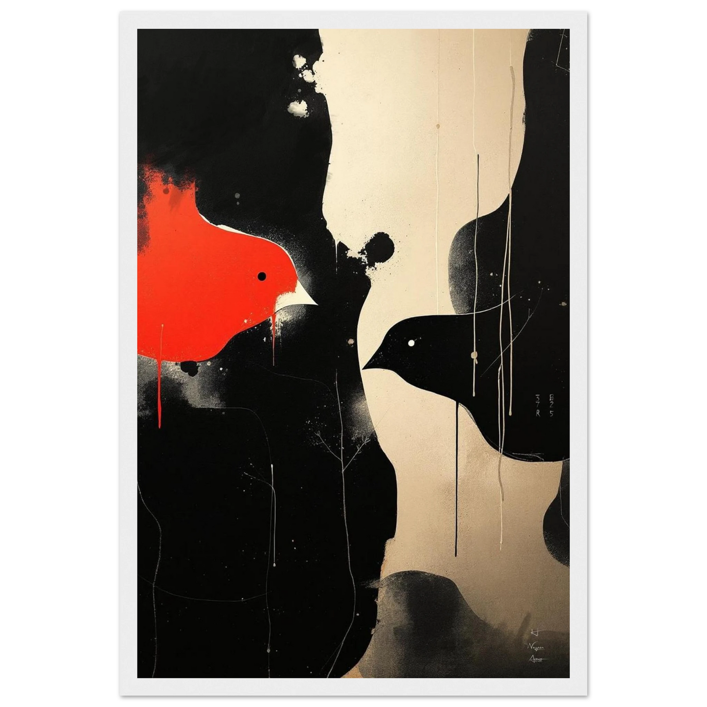 Abstract Bird Minimalist Fine Art Print 30x45 cm 12x18″ Classic Matte Paper Wooden Framed Poster White Wood Frame