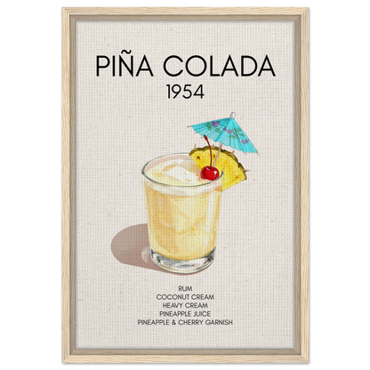 Pina Colada Cocktail Bar Poster Print Light Wood Frame 40x60 cm 16x24″ Framed Canvas