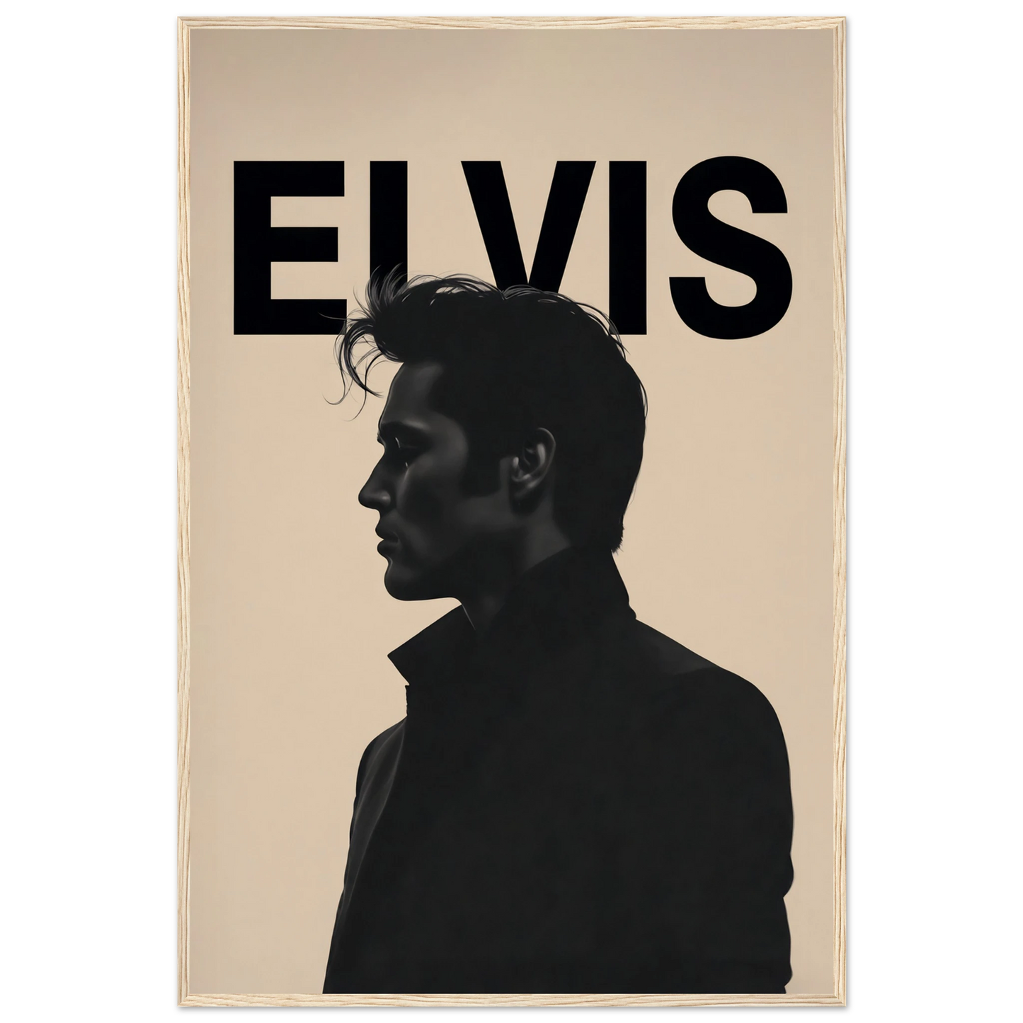 Young Elvis Presley Silhouette Art Print Light Wood Frame 60x90 cm 24x36″ Premium Matte Wooden Framed Poster