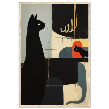 Abstract Cat & Kitten Modern Art Print Light Wood Frame 40x60 cm 16x24″ Museum-Quality Matte Framed Poster