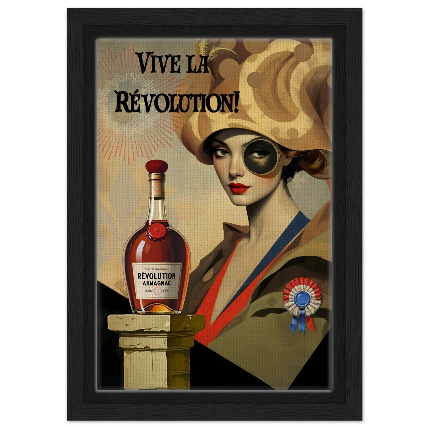 Vintage French Revolution Cognac Art Print Black Wood Frame 20x30 cm 8x12″ Framed Canvas