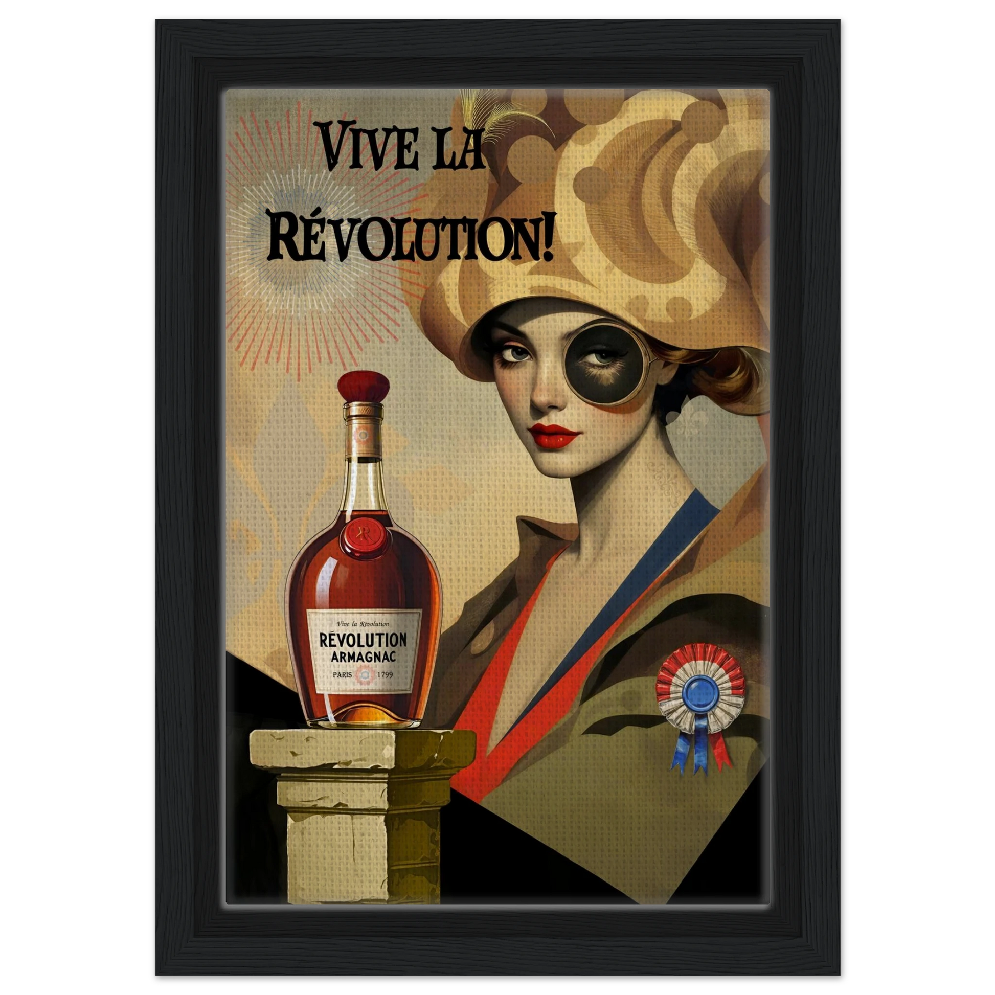 Vintage French Revolution Cognac Art Print Black Wood Frame 20x30 cm 8x12″ Framed Canvas