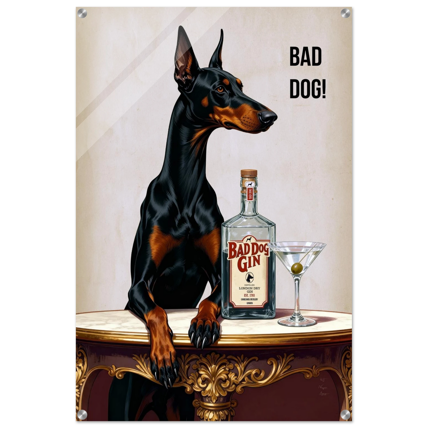 Bad Dog Gin Cocktail Bar Art Print 60x90 cm 24x36″ Sleek Acrylic Print No Frame
