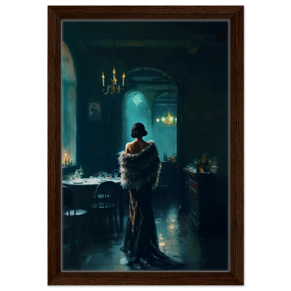 Moody Speakeasy Flapper Bar Art Print 30x45 cm 12x18″ Framed Canvas Dark Brown Wood Frame