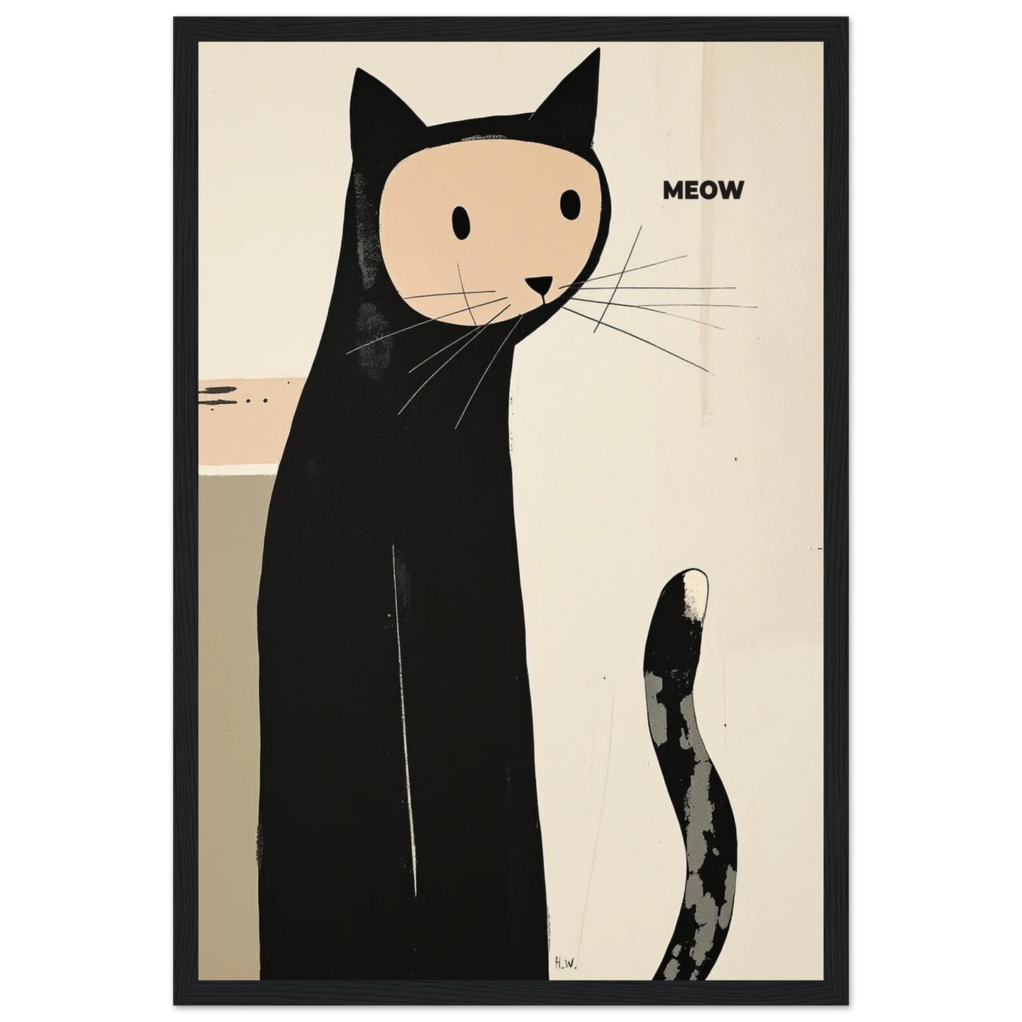 Quirky Modern Cat Art Poster Print 30x45 cm 12x18″ Premium Matte Paper Wooden Framed Poster Black Wood Frame