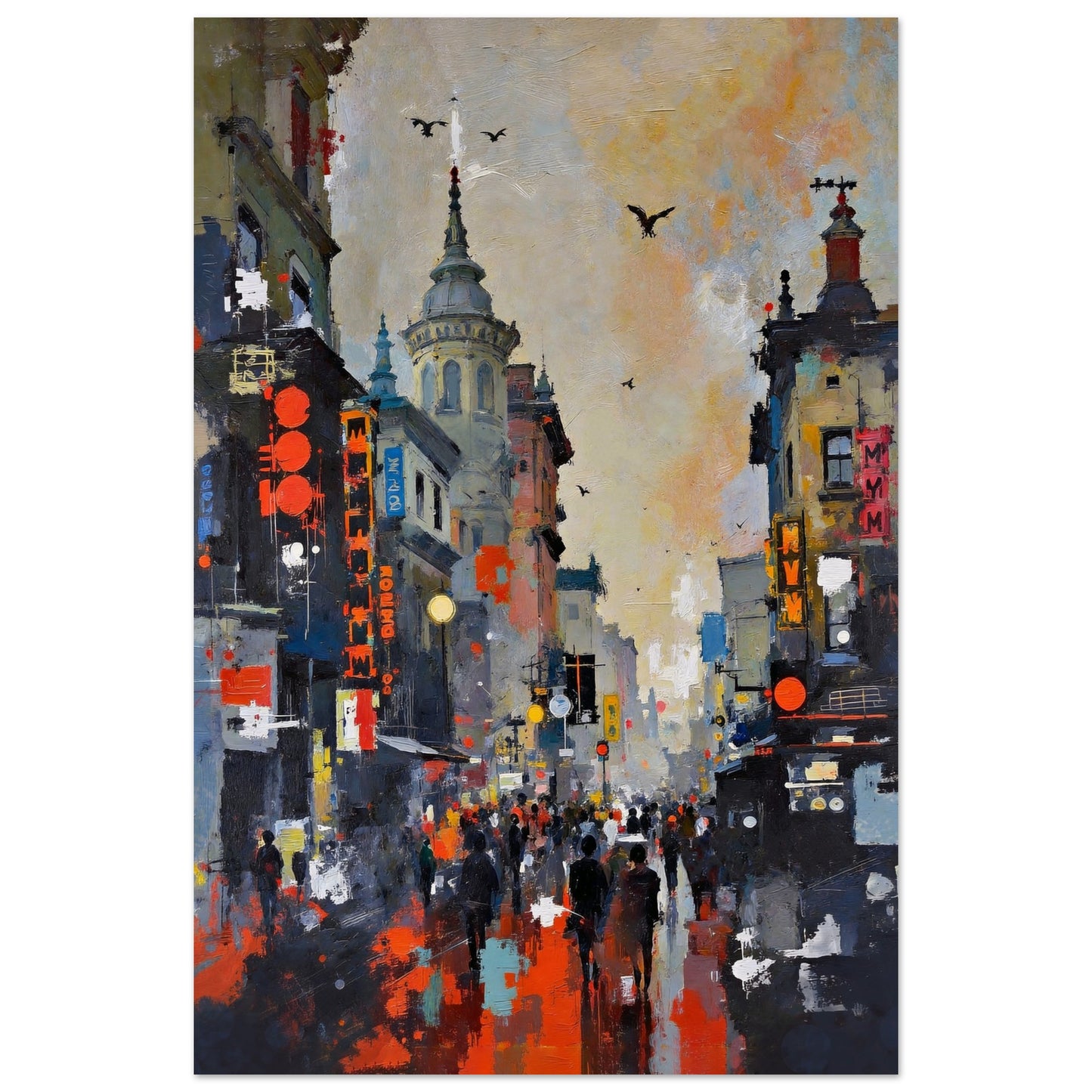 Gothic City Street Art Print - European Cityscape 60x90 cm 24x36″ Museum-Quality Matte Poster