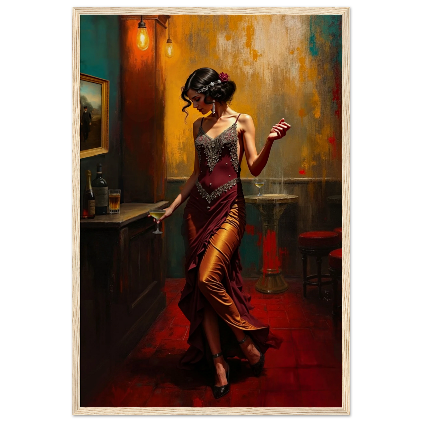 Speakeasy Flapper Art Prohibition Poster Print Light Wood Frame 40x60 cm 16x24″ Museum-Quality Matte Paper Wooden Framed Poster