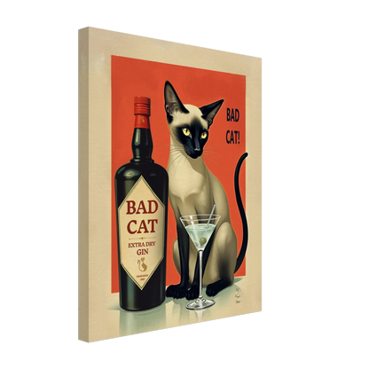 Siamese Cat Gin Martini Cocktail Art Print 27x35 cm 11x14″ Gallery Wrapped Canvas No Frame