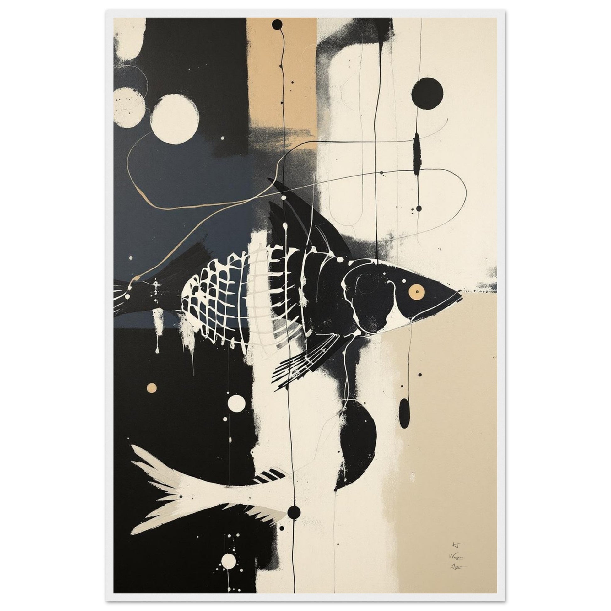 Abstract Fish Art Poster Print – Framed Modern Neutral Wall Décor