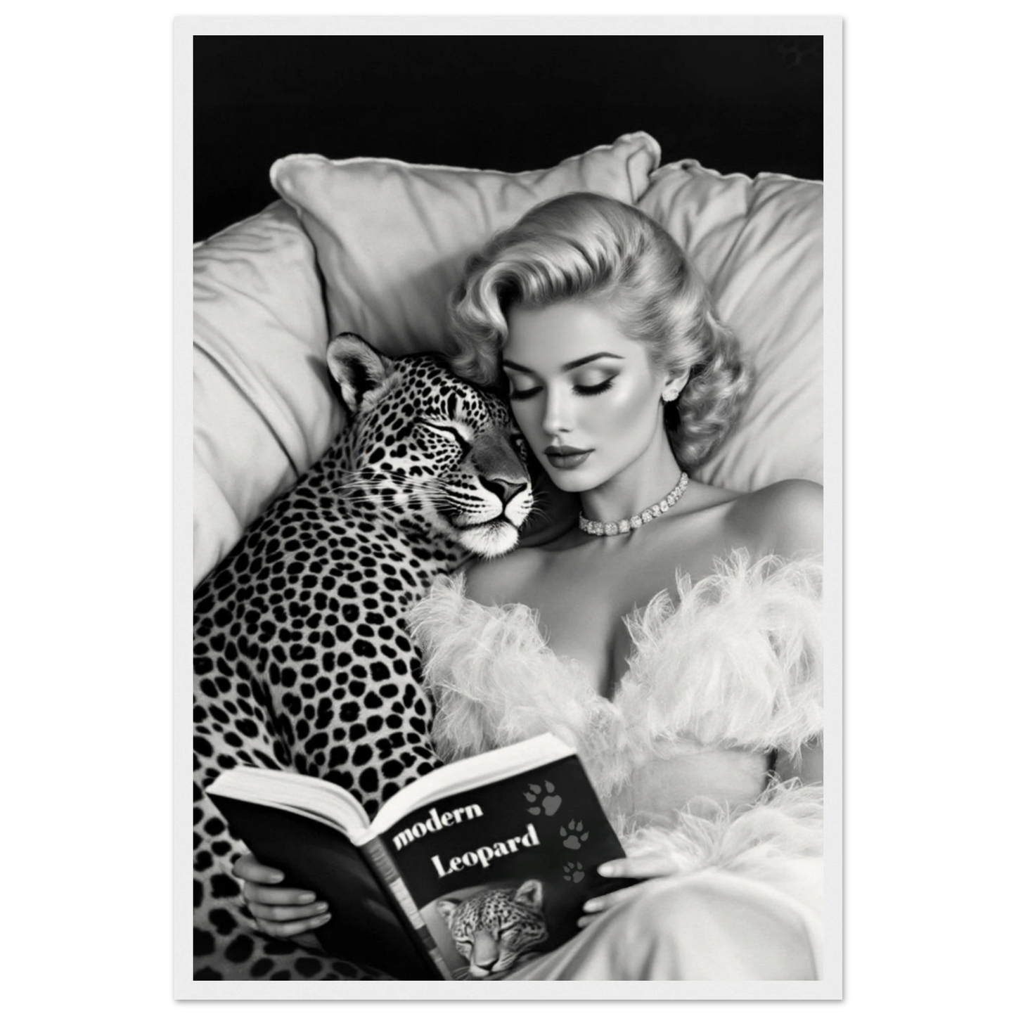 Hollywood Starlet Leopard Cat Art Print 40x60 cm 16x24″ Museum-Quality Matte Paper Wooden Framed Poster White Wood Frame