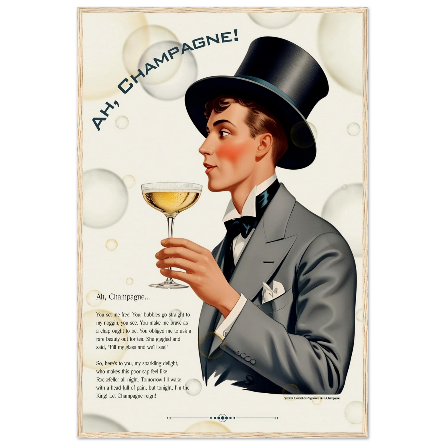 Art Deco Champagne Funny Poem Art Print 60x90 cm 24x36″ Canvas -