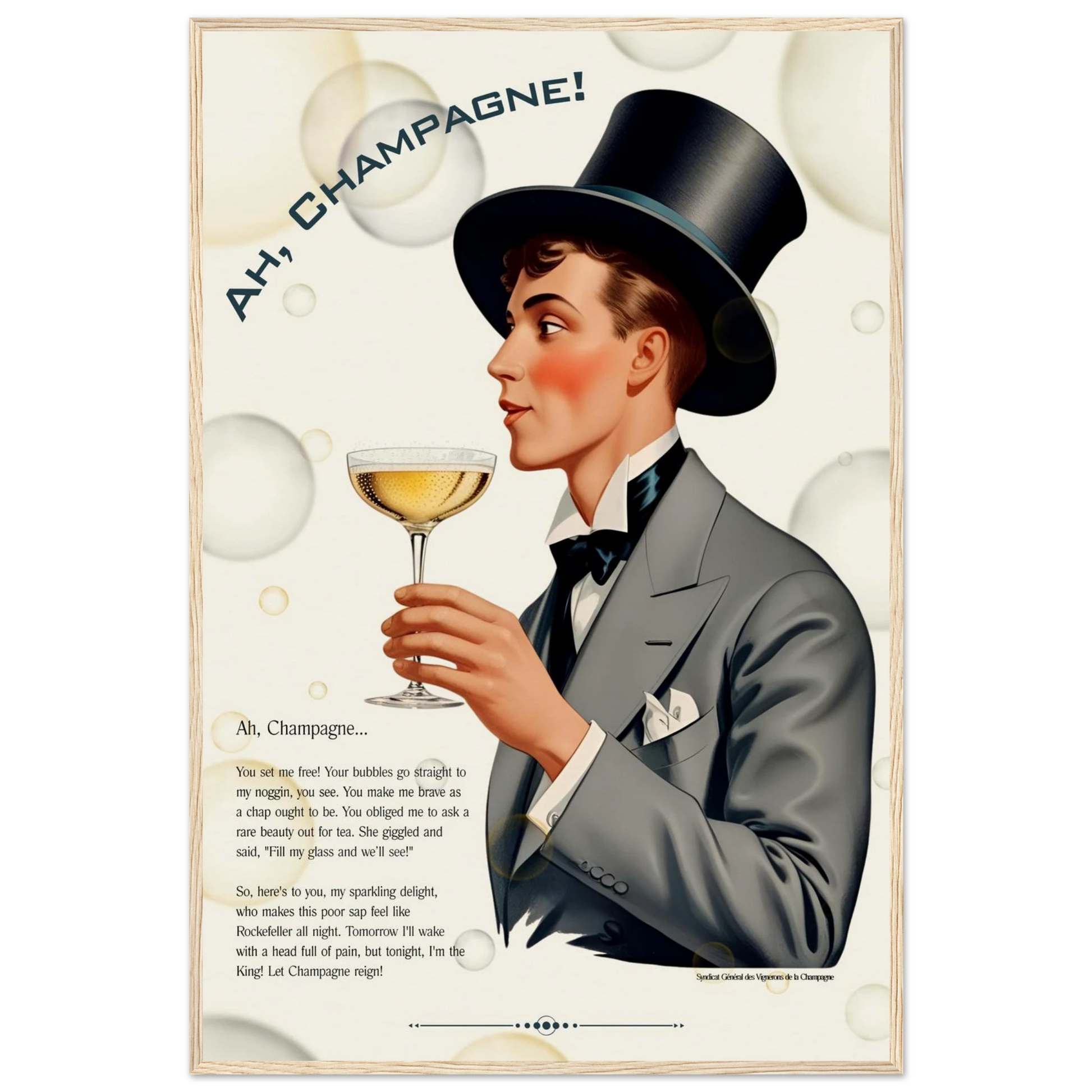 Art Deco Champagne Funny Poem Art Print 60x90 cm 24x36″ Canvas -