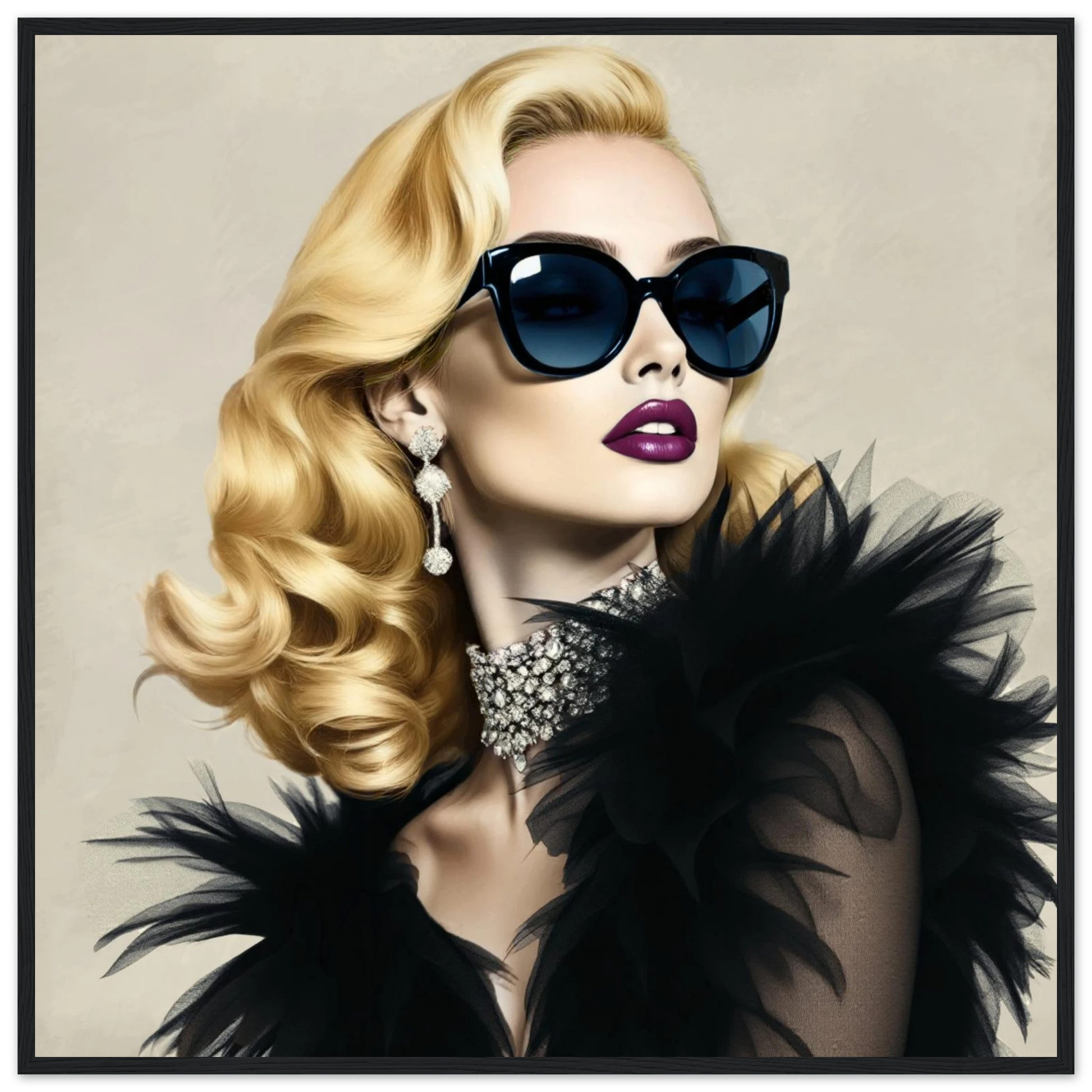 Blonde Bombshell Fashion Model Art Print 70x70 cm 28x28″ Classic Matte Paper Wooden Framed Poster