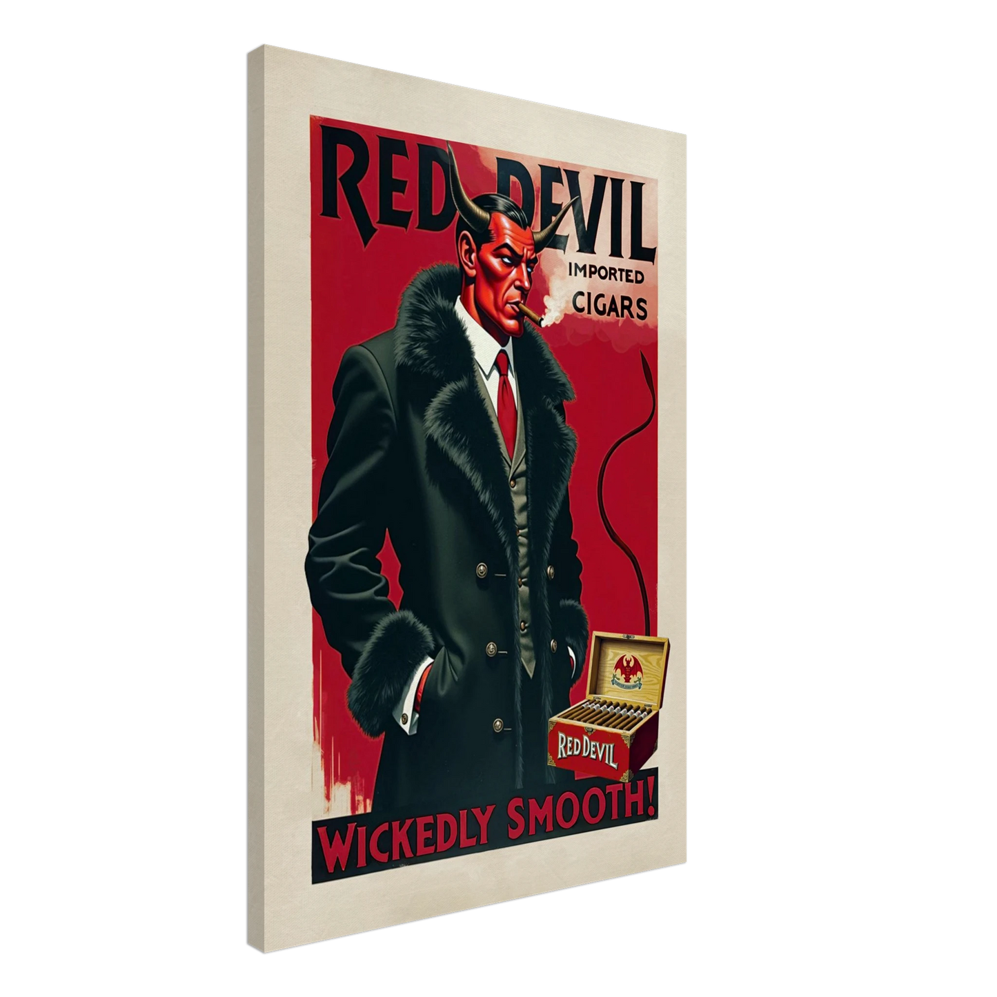 Red Devil Art Deco Cigar Art Print 60x90 cm 24x36″ Gallery Wrapped Canvas No Frame
