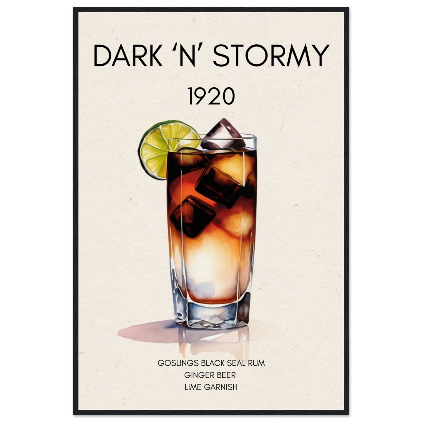 Dark n Stormy Cocktail Drink Bar Art Print Black Wood Frame 60x90 cm 24x36″ Museum-Quality Matte Paper Wooden Framed Poster