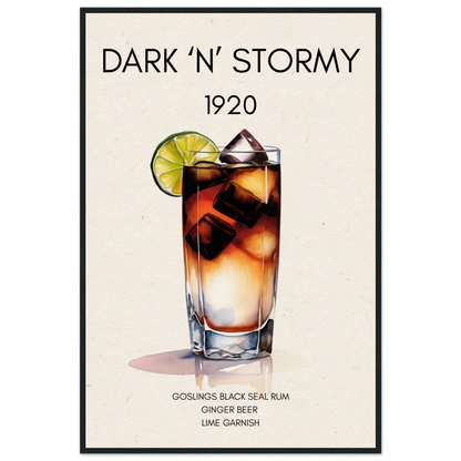 Dark n Stormy Cocktail Drink Bar Art Print Black Wood Frame 60x90 cm 24x36″ Museum-Quality Matte Paper Wooden Framed Poster