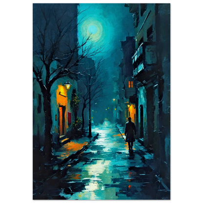 Blue Moon Night Street Scene Art Print 40x60 cm 16x24″ Museum-Quality Matte Framed Poster Black Wood Frame