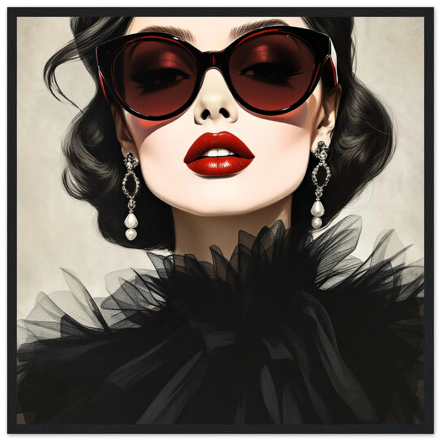 Paris Glam Fashion Model Art Print 50x50 cm 20x20″ Classic Matte Wooden Framed Poster