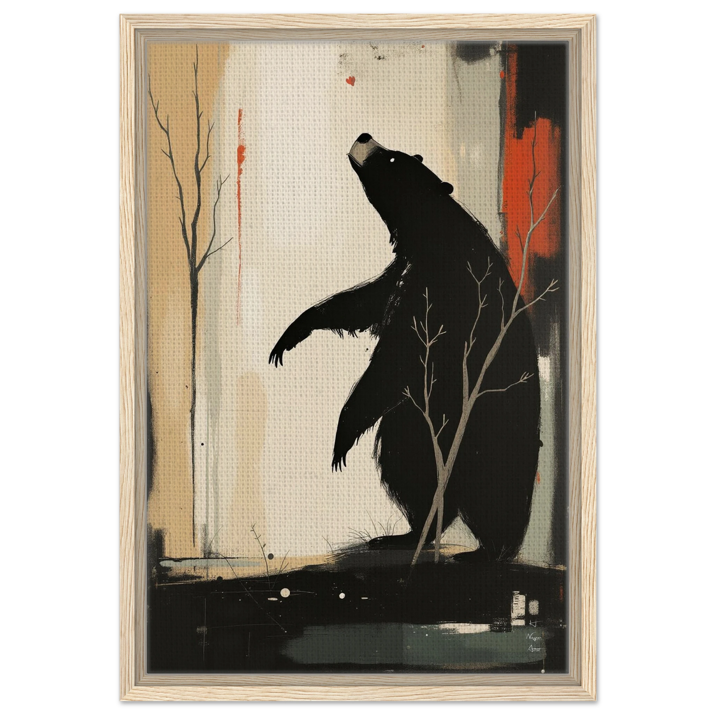 Abstract Bear Wildlife Art Print 40x60 cm 16x24″ Framed Canvas Light Wood Frame