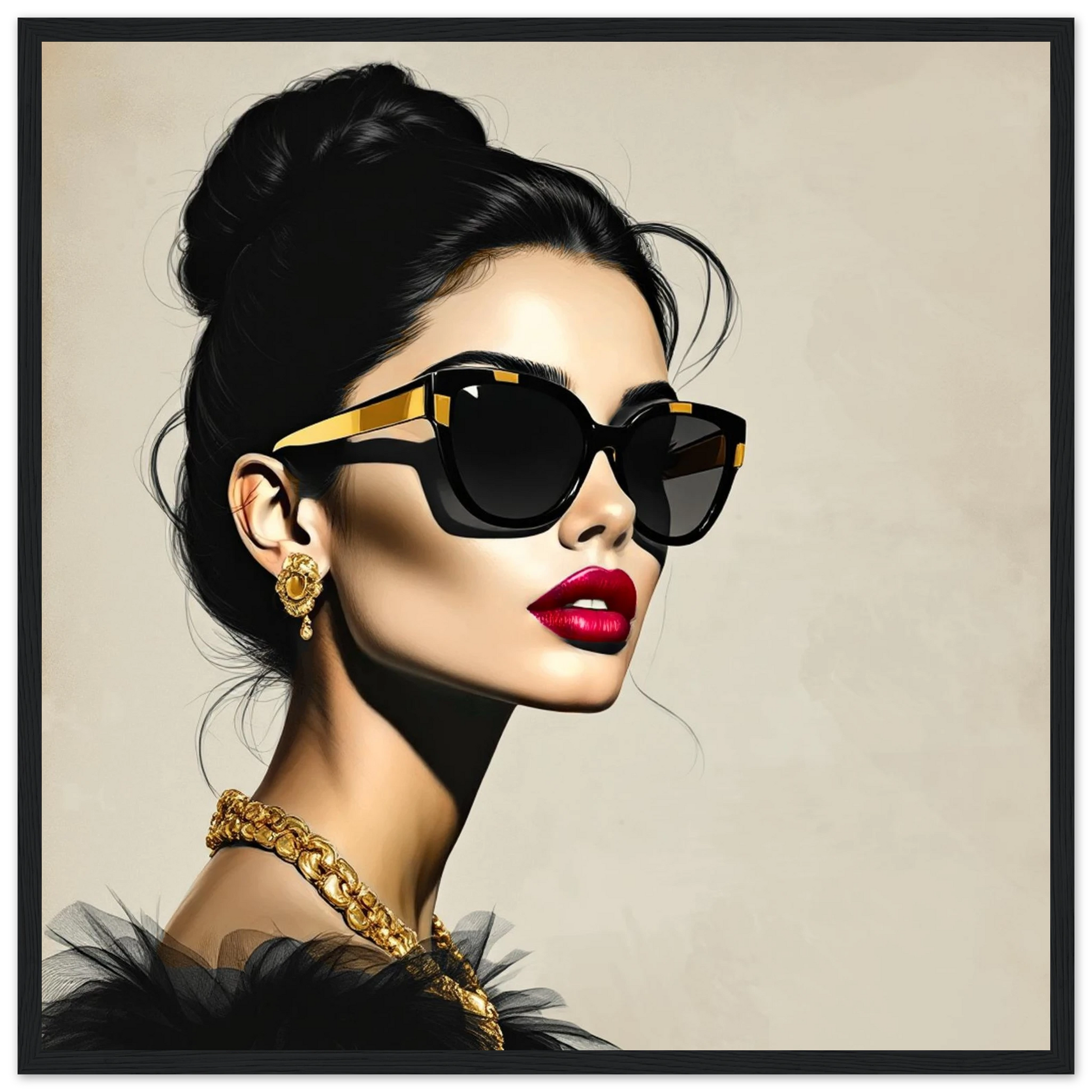Golden Girl Chic Runway Model Art Print 50x50 cm 20x20″ Premium Matte Wooden Framed Poster