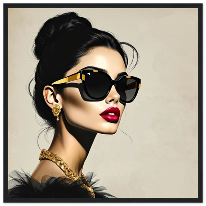 Golden Girl Chic Runway Model Art Print 50x50 cm 20x20″ Premium Matte Wooden Framed Poster