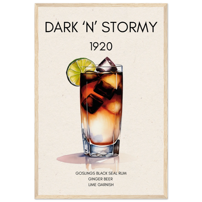 Dark n Stormy Cocktail Drink Bar Art Print Light Wood Frame 40x60 cm 16x24″ Museum-Quality Matte Paper Wooden Framed Poster
