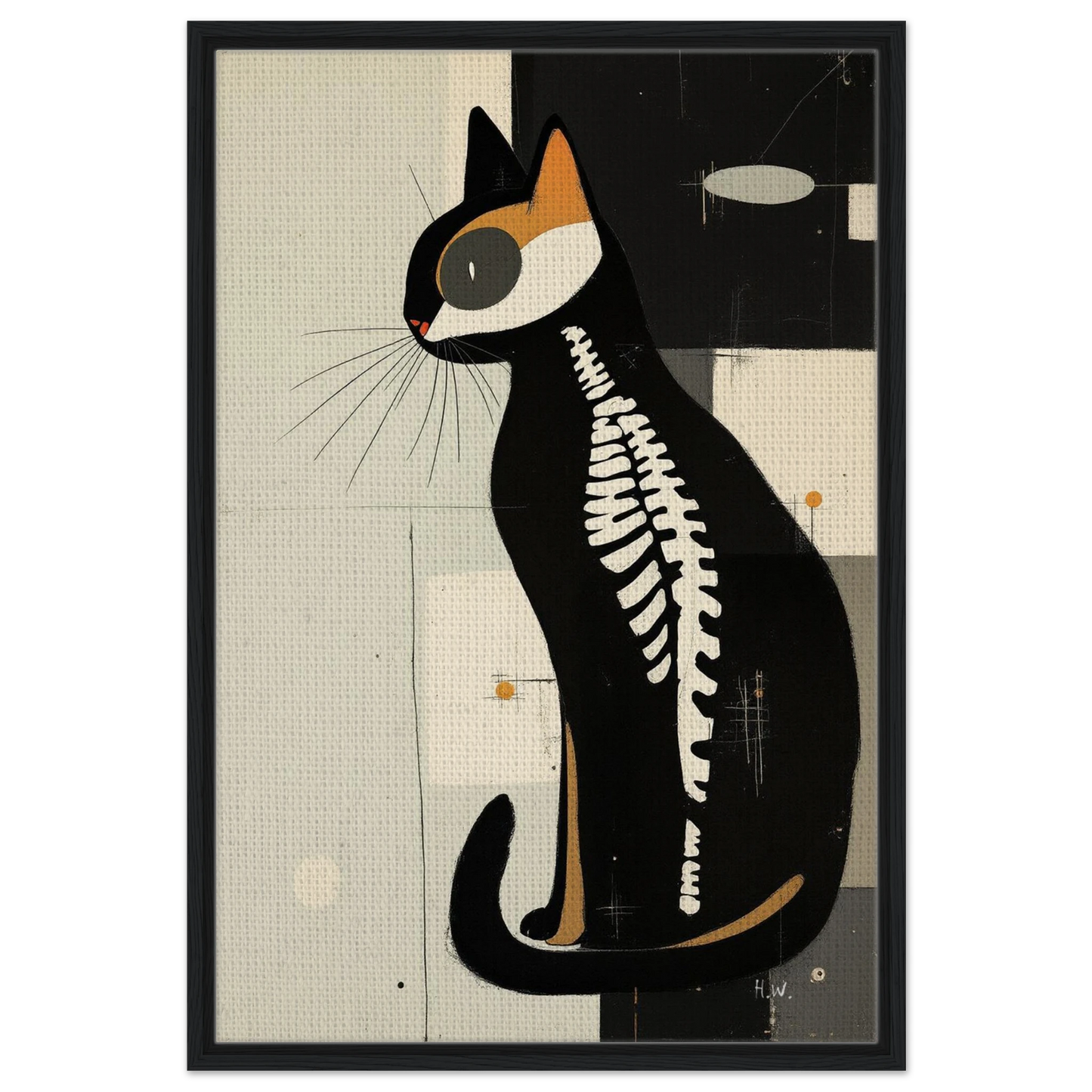 Modern Cat Skeleton Abstract Art Poster Print Black Wood Frame 60x90 cm 24x36″ Framed Canvas