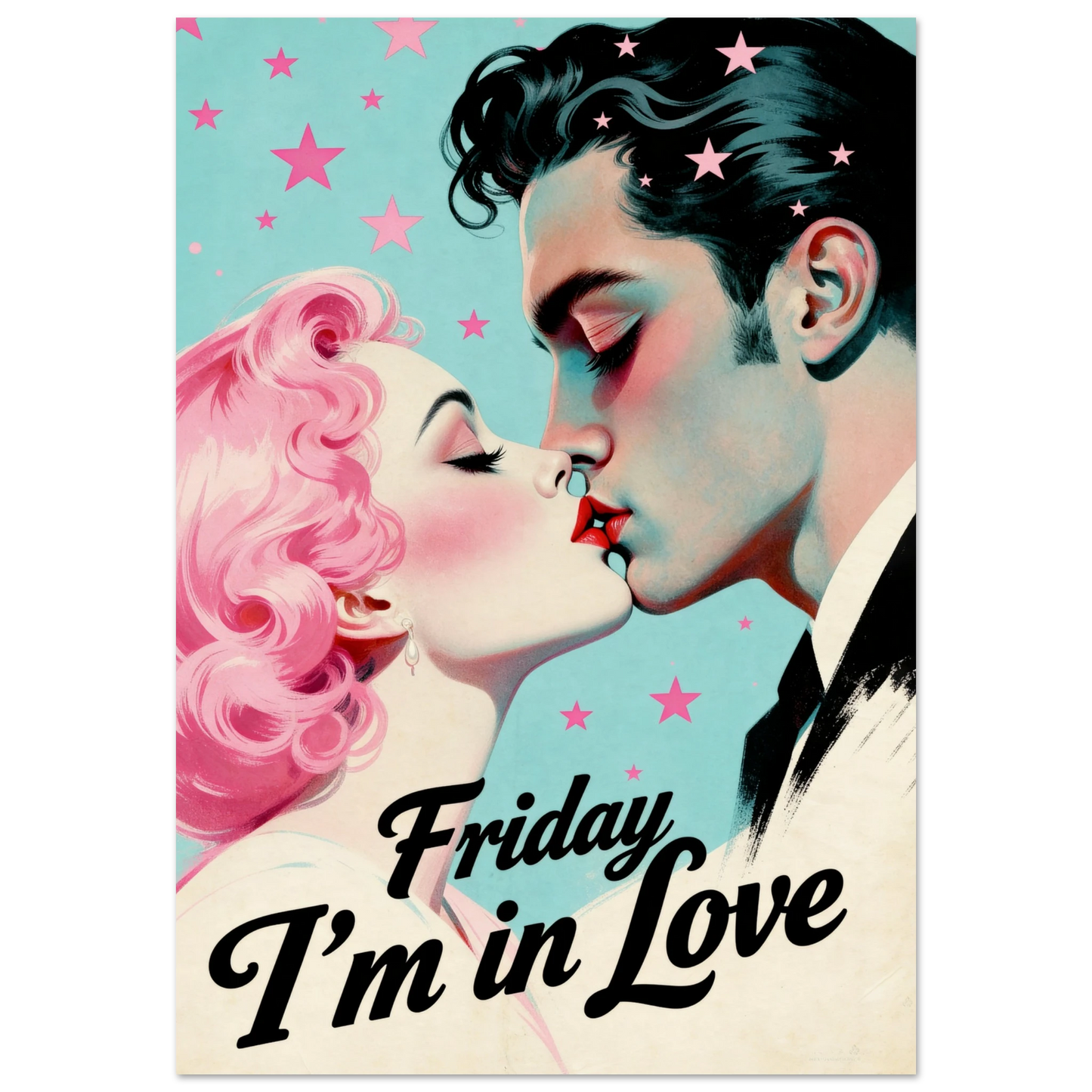 Friday I'm In Love - Retro Romantic Art Print 24x36″ Premium Matte Framed Poster - Black Wood