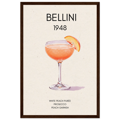Italian Bellini Cocktail Bar Poster Print 30x45 cm 12x18″ Museum-Quality Matte Paper Wooden Framed Poster Dark Brown Wood Frame