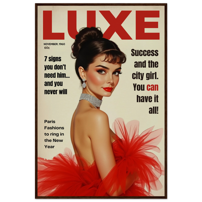Audrey Hepburn Vintage Fashion Art Print Dark Brown Wood Frame 60x90 cm 24x36″ Museum-Quality Matte Paper Wooden Framed Poster