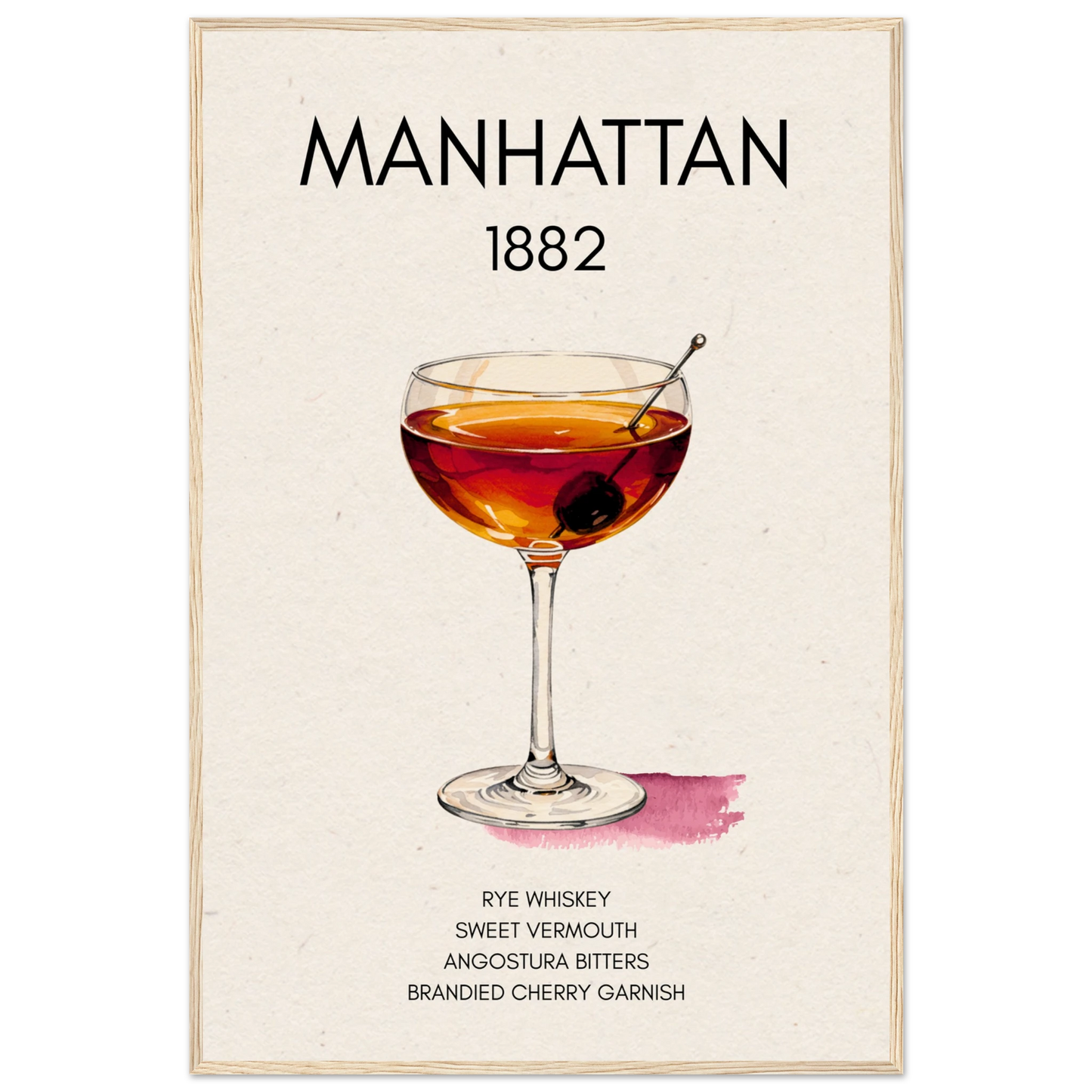 Classic Manhattan Cocktail Bar Art Poster Print Light Wood Frame 60x90 cm 24x36″ Museum-Quality Matte Paper Wooden Framed Poster