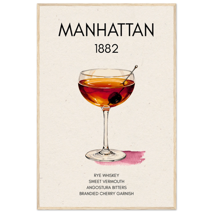 Classic Manhattan Cocktail Bar Art Print Light Wood Frame 60x90 cm 24x36″ Museum-Quality Matte Paper Wooden Framed Poster