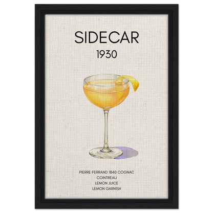 Classic Sidecar Cocktail Bar Art Print Black Wood Frame 30x45 cm 12x18″ Framed Canvas