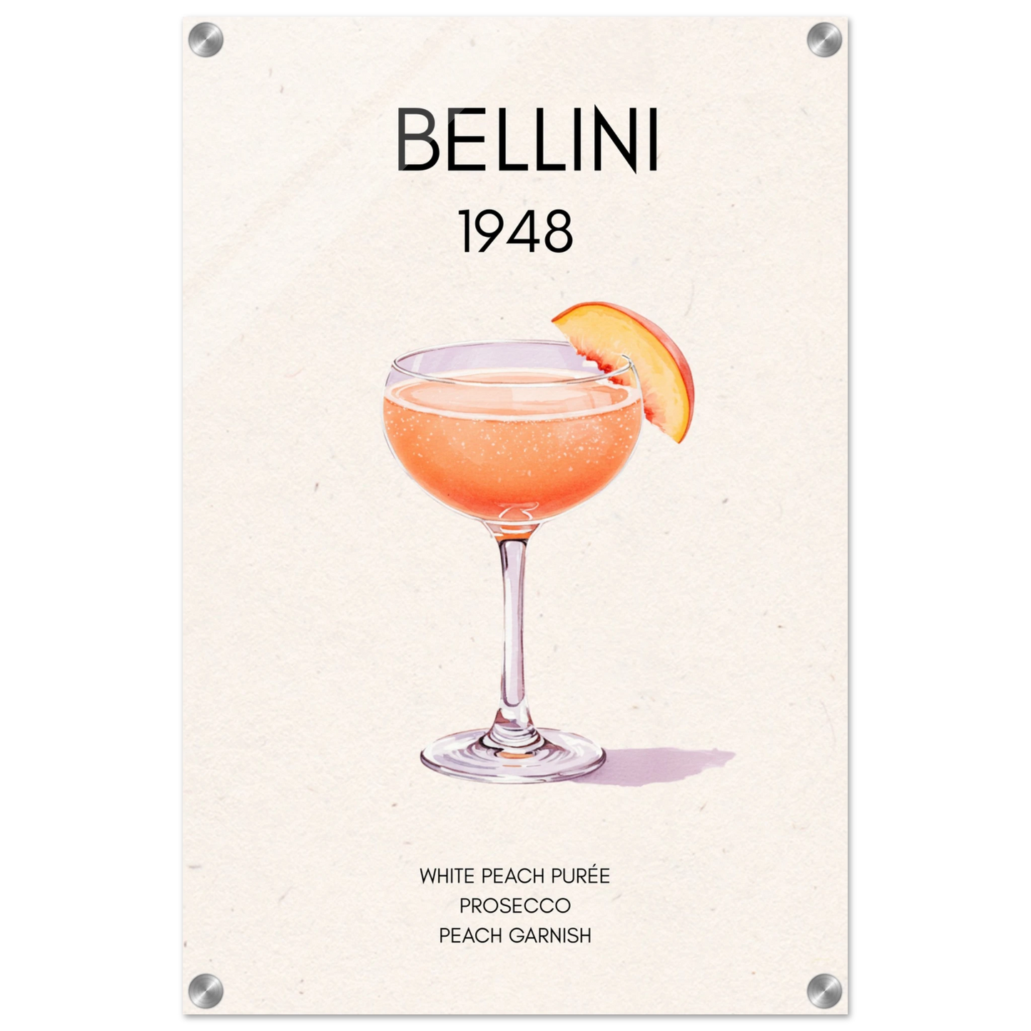Italian Bellini Cocktail Bar Poster Print 40x60 cm 16x24″ Sleek Acrylic Print No Frame