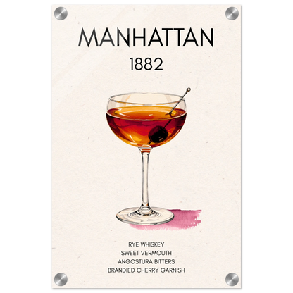 Classic Manhattan Cocktail Bar Art Print No Frame 30x45 cm 12x18″ Sleek Acrylic Print