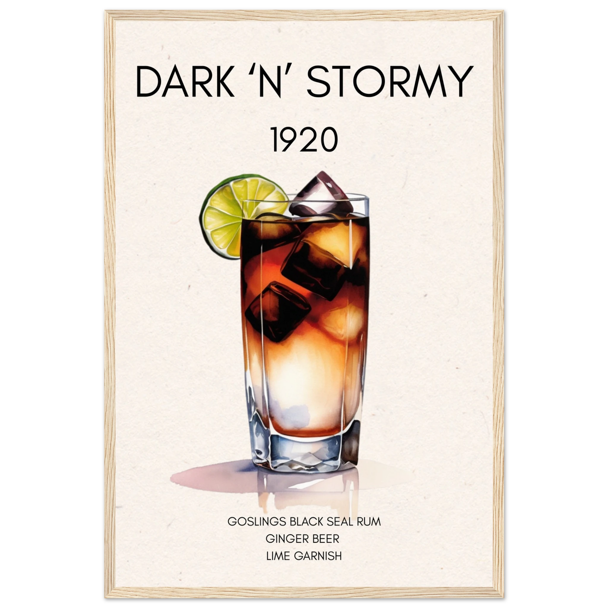 Dark n Stormy Cocktail Drink Bar Art Print Light Wood Frame 40x60 cm 16x24″ Premium Matte Paper Wooden Framed Poster