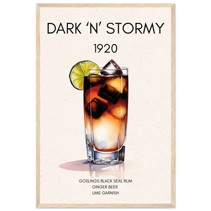 Dark n Stormy Cocktail Drink Bar Art Print Light Wood Frame 40x60 cm 16x24″ Premium Matte Paper Wooden Framed Poster