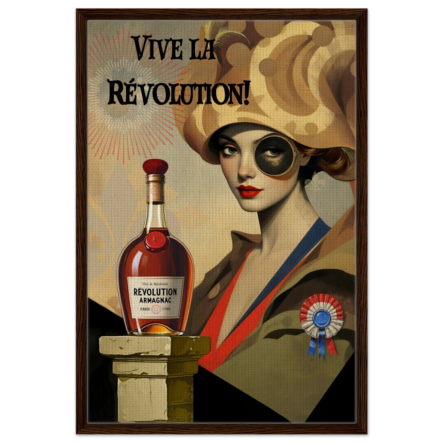 Vintage French Revolution Cognac Art Print Dark Brown Wood Frame 60x90 cm 24x36″ Framed Canvas