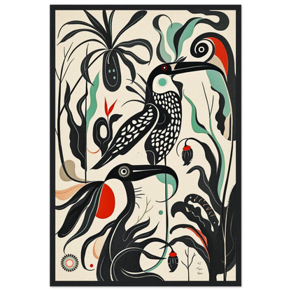 Mid-Century Modern Tropical Bird Art Print Black Wood Frame 40x60 cm 16x24″ Museum-Quality Matte Wooden Framed Poster