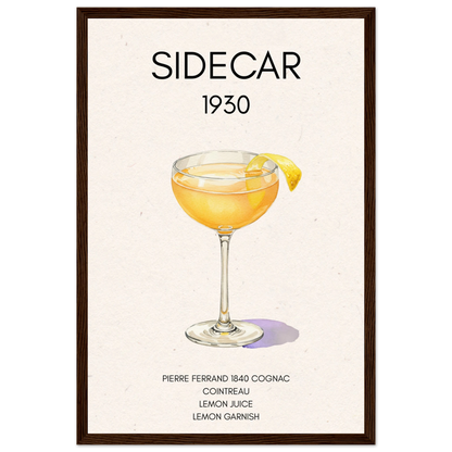 Classic Sidecar Cocktail Bar Art Print Dark Brown Wood Frame 30x45 cm 12x18″ Classic Matte Paper Wooden Framed Poster