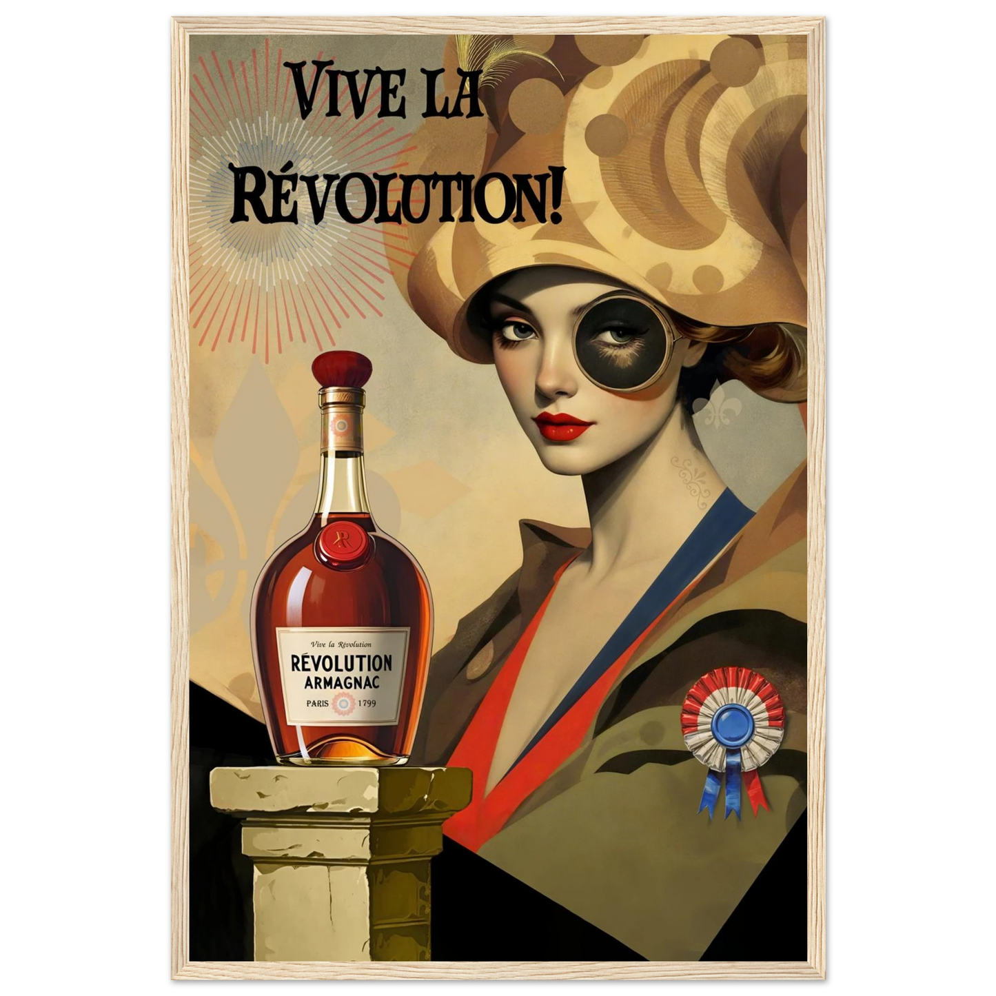 Vintage French Revolution Cognac Art Print Light Wood Frame 40x60 cm 16x24″ Premium Matte Paper Wooden Framed Poster