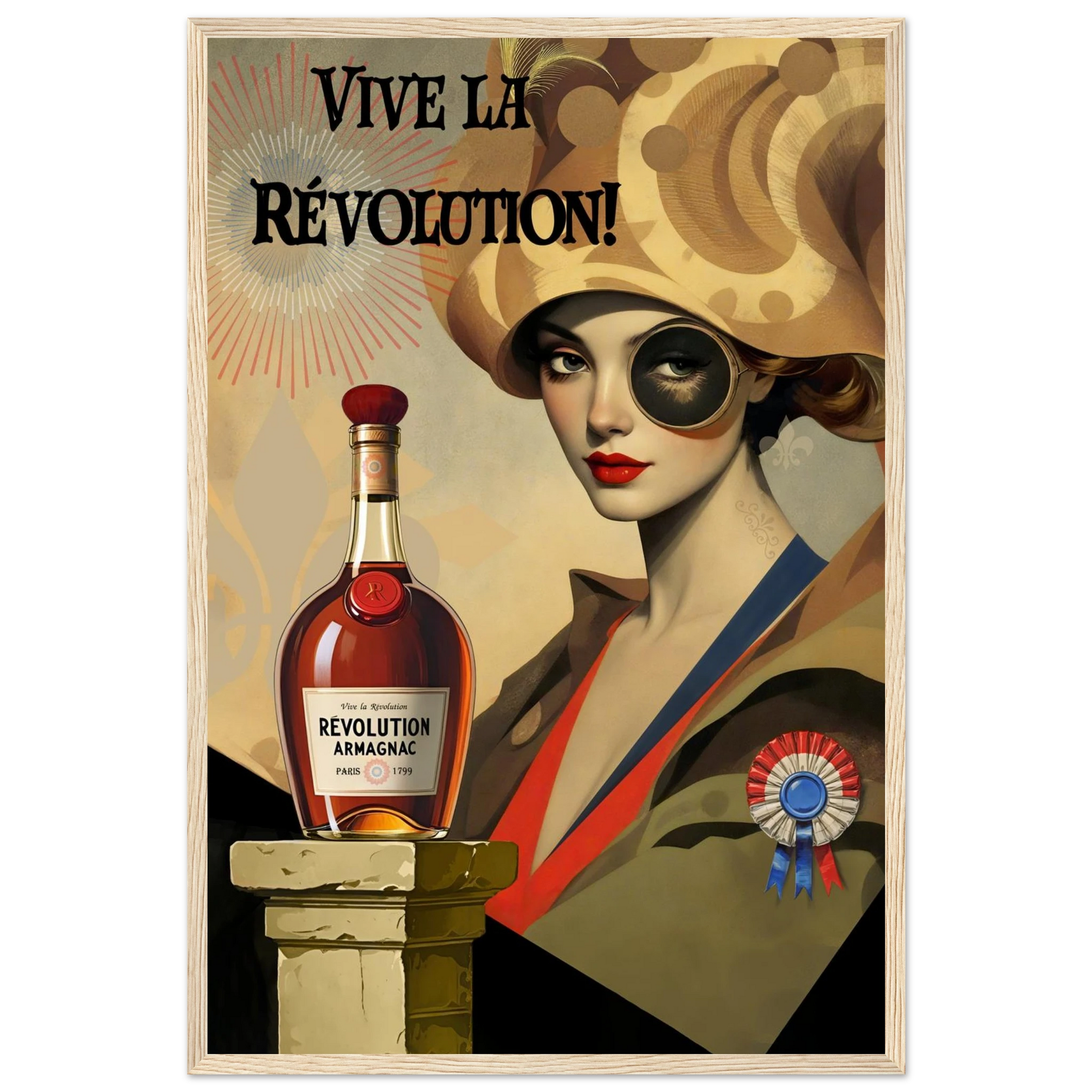 Vintage French Revolution Cognac Art Print Light Wood Frame 40x60 cm 16x24″ Premium Matte Paper Wooden Framed Poster