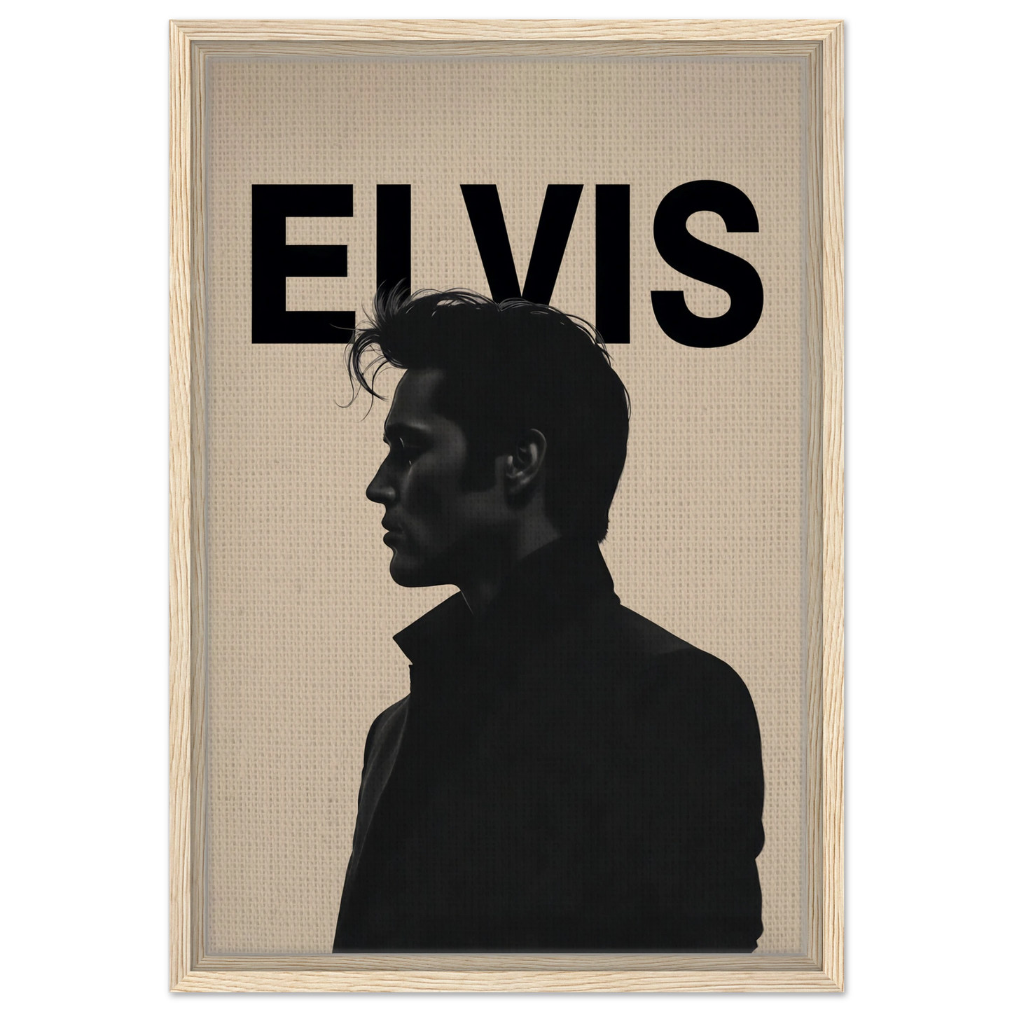 Young Elvis Presley Silhouette Art Print Light Wood Frame 40x60 cm 16x24″ Framed Canvas
