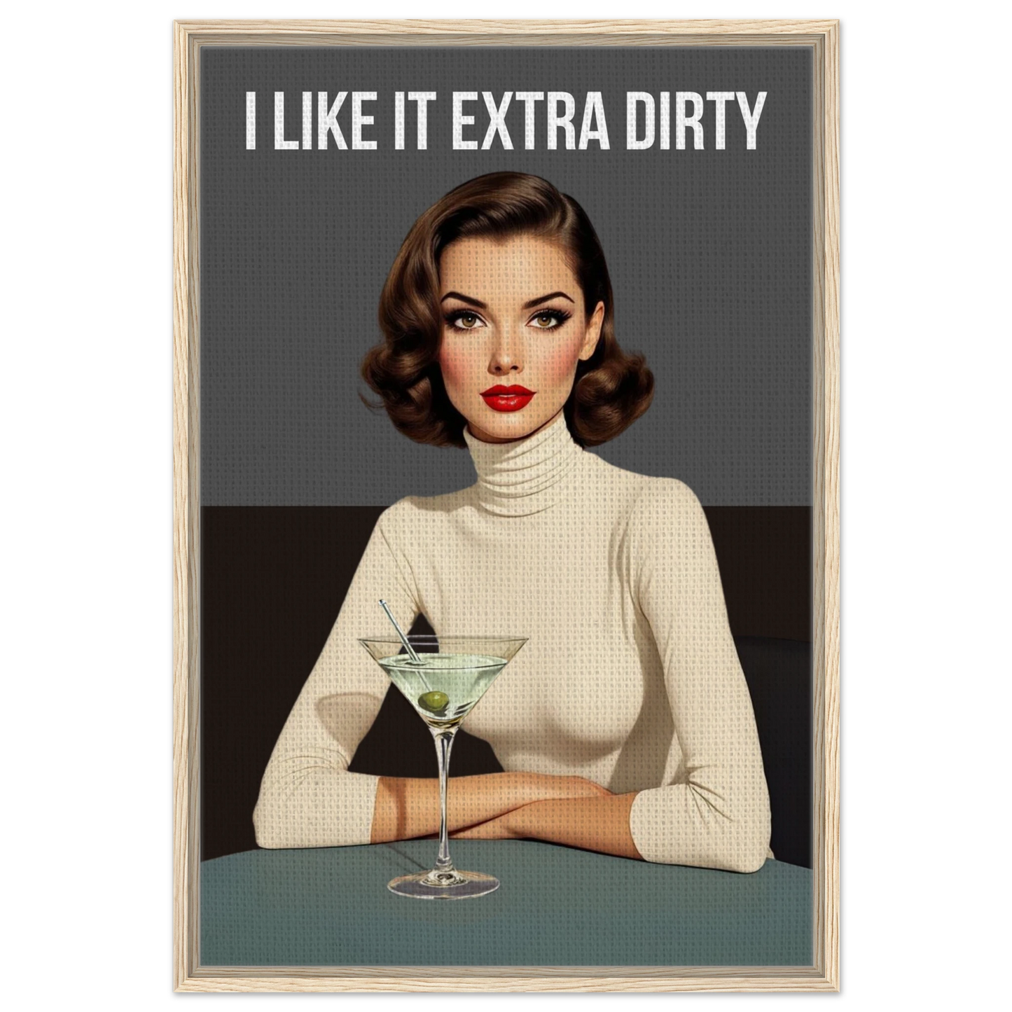 Extra Dirty Martini Cocktail Bar Art Print Light Wood Frame Framed Canvas 60x90 cm 24x36″