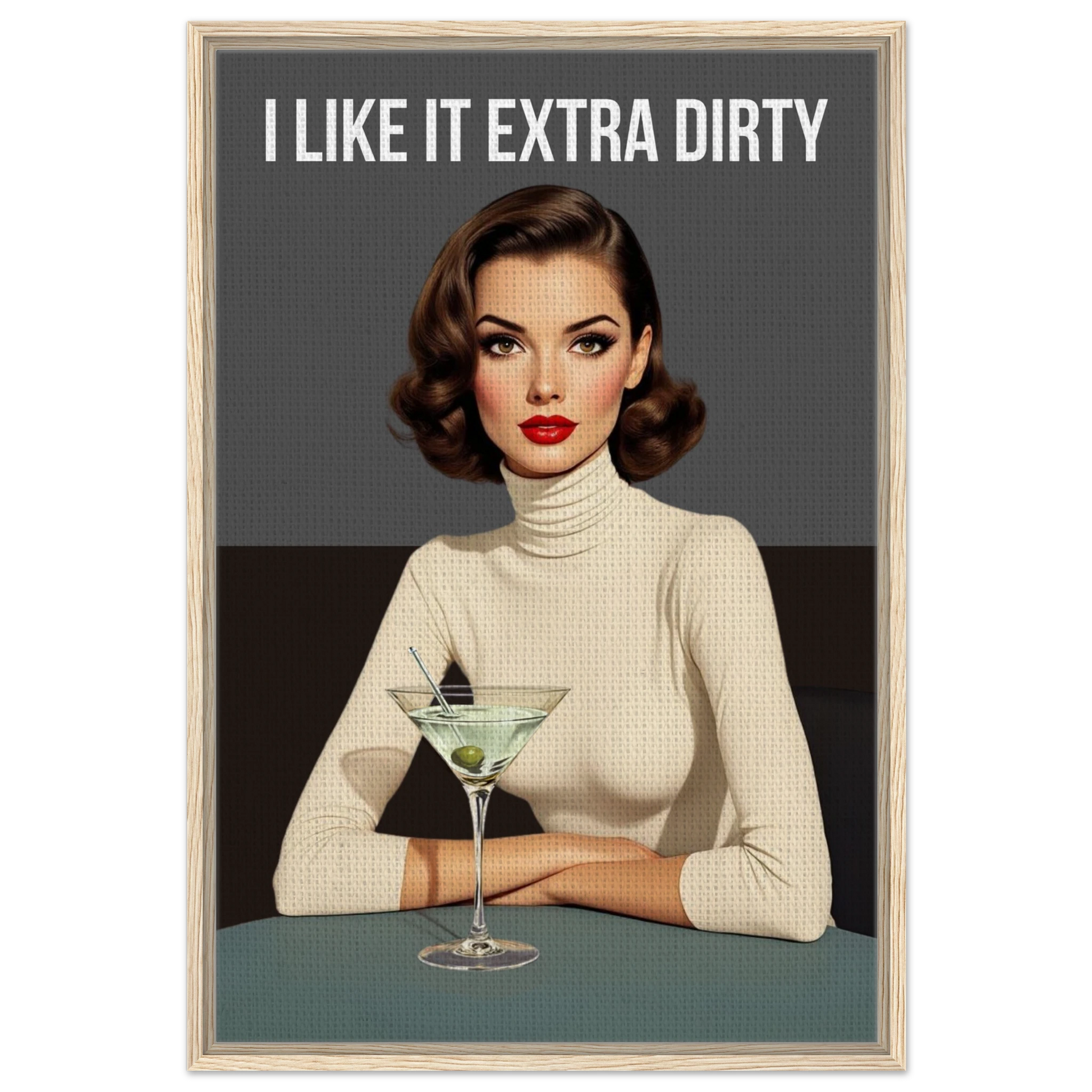 Extra Dirty Martini Cocktail Bar Art Print Light Wood Frame Framed Canvas 60x90 cm 24x36″