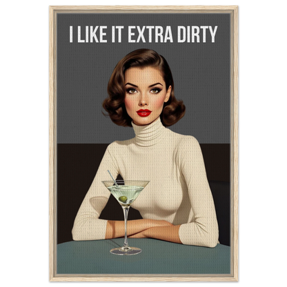 Extra Dirty Martini Cocktail Bar Art Print Light Wood Frame Framed Canvas 60x90 cm 24x36″