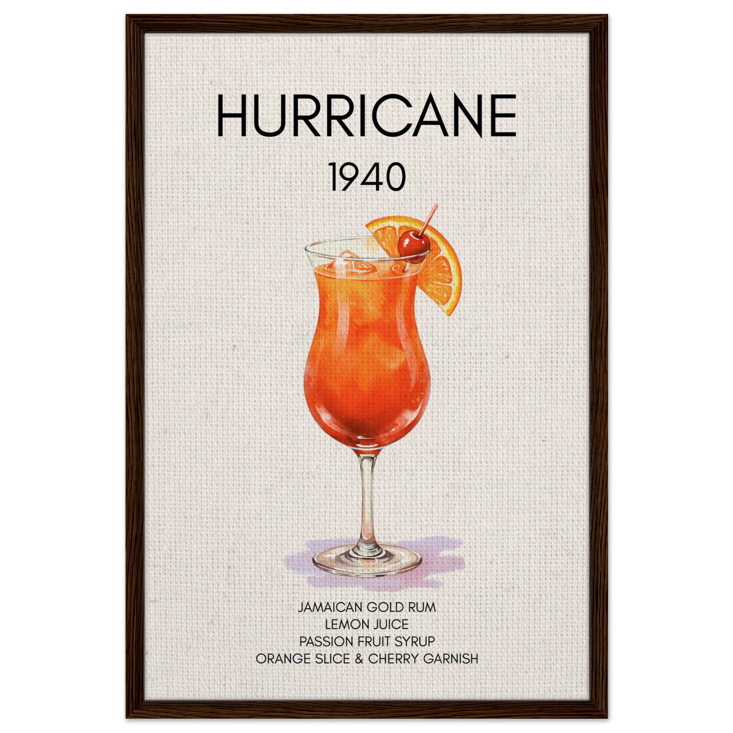 Hurricane Cocktail Bar Poster Print Dark Brown Wood Frame 60x90 cm 24x36″ Framed Canvas