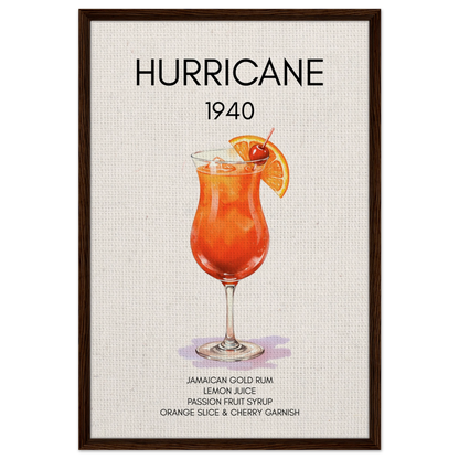 Hurricane Cocktail Bar Art Print Dark Brown Wood Frame 60x90 cm 24x36″ Framed Canvas