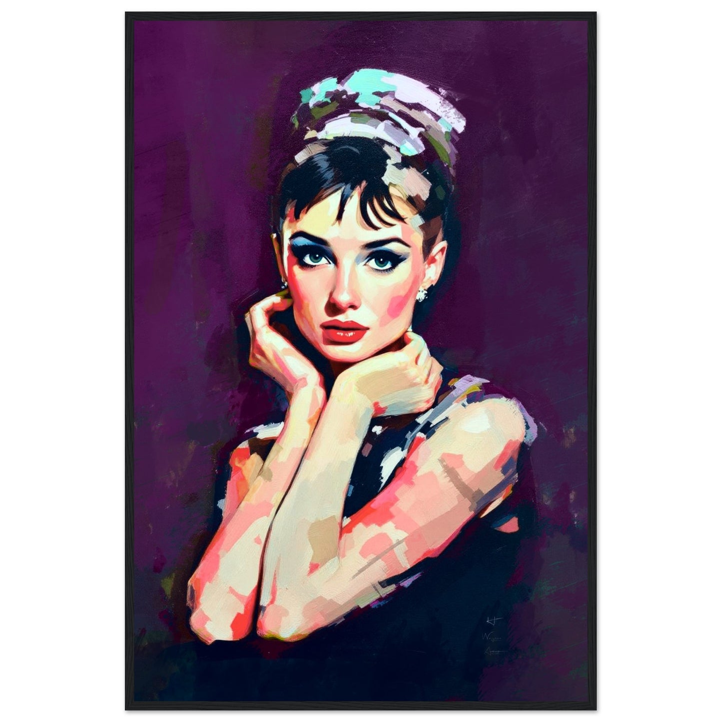 Audrey Hepburn Painting Art Print 60x90 cm 24x36″ Premium Matte Framed Poster Black Wood frame